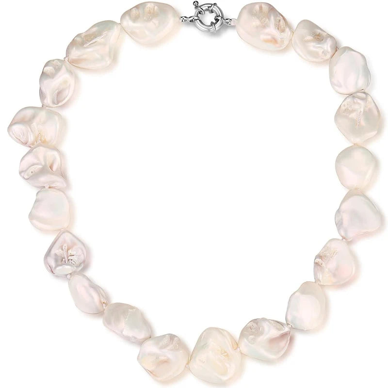 Pearl Choker Necklace for Women Boho Black White Large Freshwater Pearls Beaded Statement Necklaces Silver Fashion Jewelry Gifts