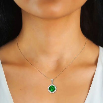 Vintage Round Oval Pear Cut Artificial Emerald Pendant Necklace 925 Silver Luxury Green Gemstone Waterdrop Bar Pendant for Women