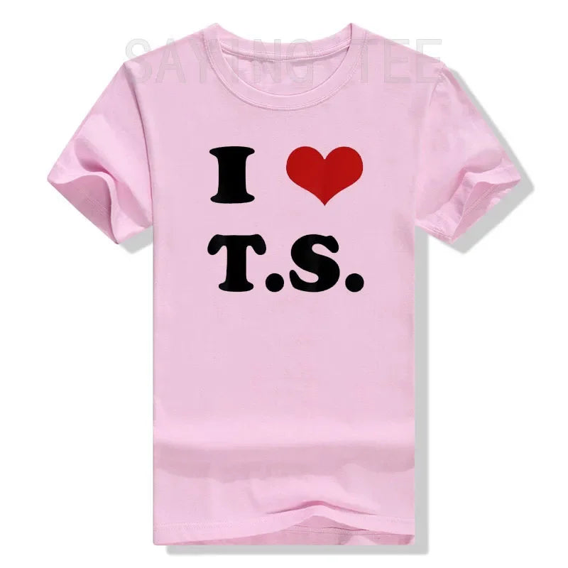 I Love TS T-Shirt Funny Letters Printed Graphic Tee Tops Summer Fashion Short Sleeve Blouses Gifts Cool Street I-Heart-TS Outfit