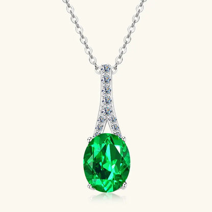 Vintage Round Oval Pear Cut Artificial Emerald Pendant Necklace 925 Silver Luxury Green Gemstone Waterdrop Bar Pendant for Women