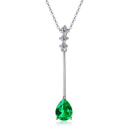 Vintage Round Oval Pear Cut Artificial Emerald Pendant Necklace 925 Silver Luxury Green Gemstone Waterdrop Bar Pendant for Women
