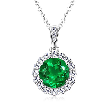 Vintage Round Oval Pear Cut Artificial Emerald Pendant Necklace 925 Silver Luxury Green Gemstone Waterdrop Bar Pendant for Women