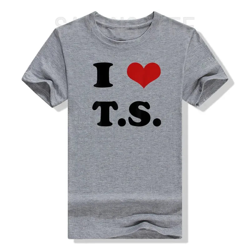 I Love TS T-Shirt Funny Letters Printed Graphic Tee Tops Summer Fashion Short Sleeve Blouses Gifts Cool Street I-Heart-TS Outfit