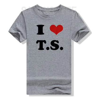 I Love TS T-Shirt Funny Letters Printed Graphic Tee Tops Summer Fashion Short Sleeve Blouses Gifts Cool Street I-Heart-TS Outfit
