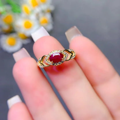 Exquisite Vibrant Natural Ruby Ring S925 Silver Stylish Versatile Jewelry for Women Ideal for Parties Office Wear