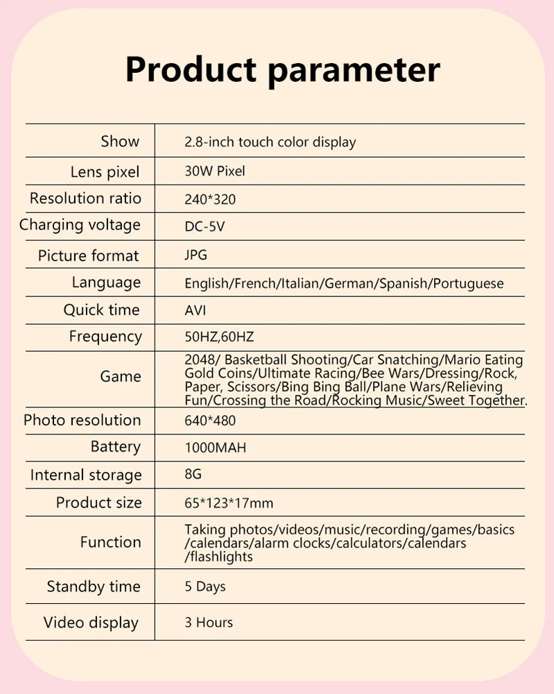 Kids Smart Phone Educational Toys Dual Camera Music Player Baby Phone With 8G Memro Game Learning for Age 3-12 Brithday Gifts