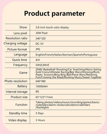 Kids Smart Phone Educational Toys Dual Camera Music Player Baby Phone With 8G Memro Game Learning for Age 3-12 Brithday Gifts