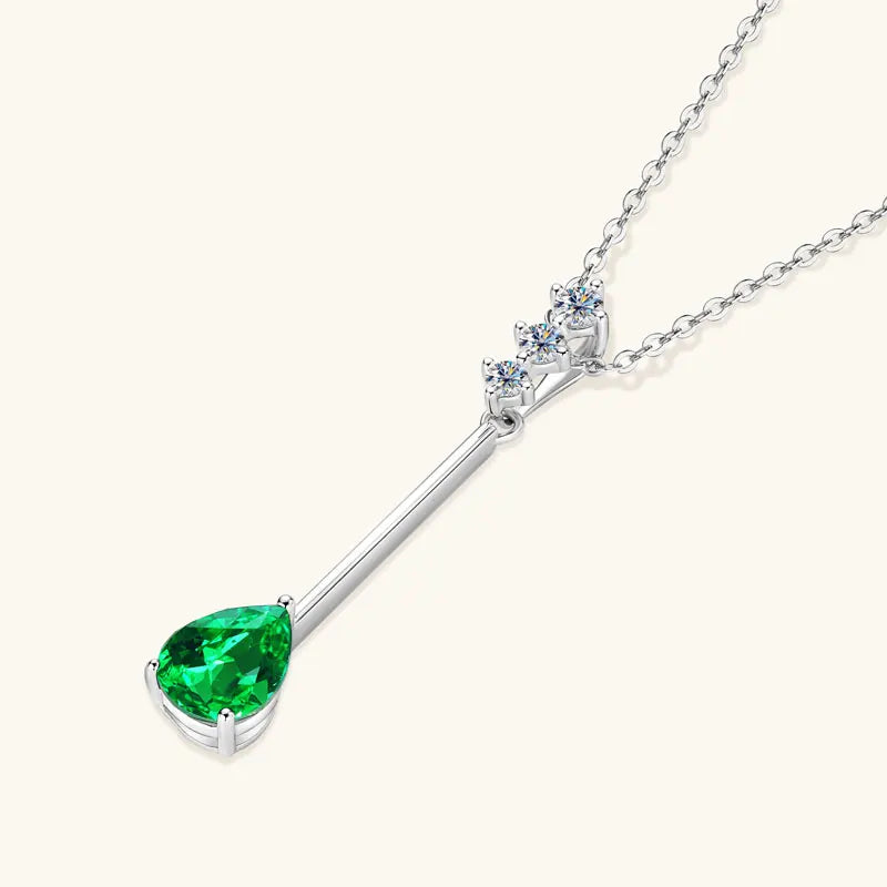 Vintage Round Oval Pear Cut Artificial Emerald Pendant Necklace 925 Silver Luxury Green Gemstone Waterdrop Bar Pendant for Women