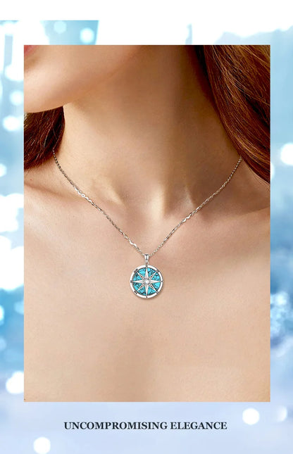 AEONSLOVE 925 Sterling Silver Compass Necklace for Women Men Vintage North Star Turquoise Pendant Nautical Jewelry Travel Gift
