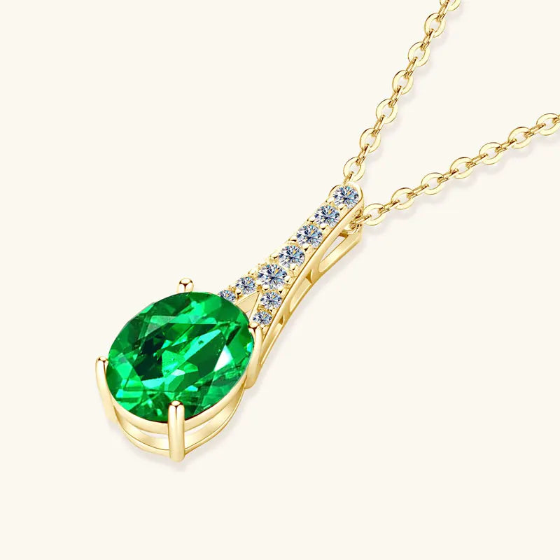 Vintage Round Oval Pear Cut Artificial Emerald Pendant Necklace 925 Silver Luxury Green Gemstone Waterdrop Bar Pendant for Women