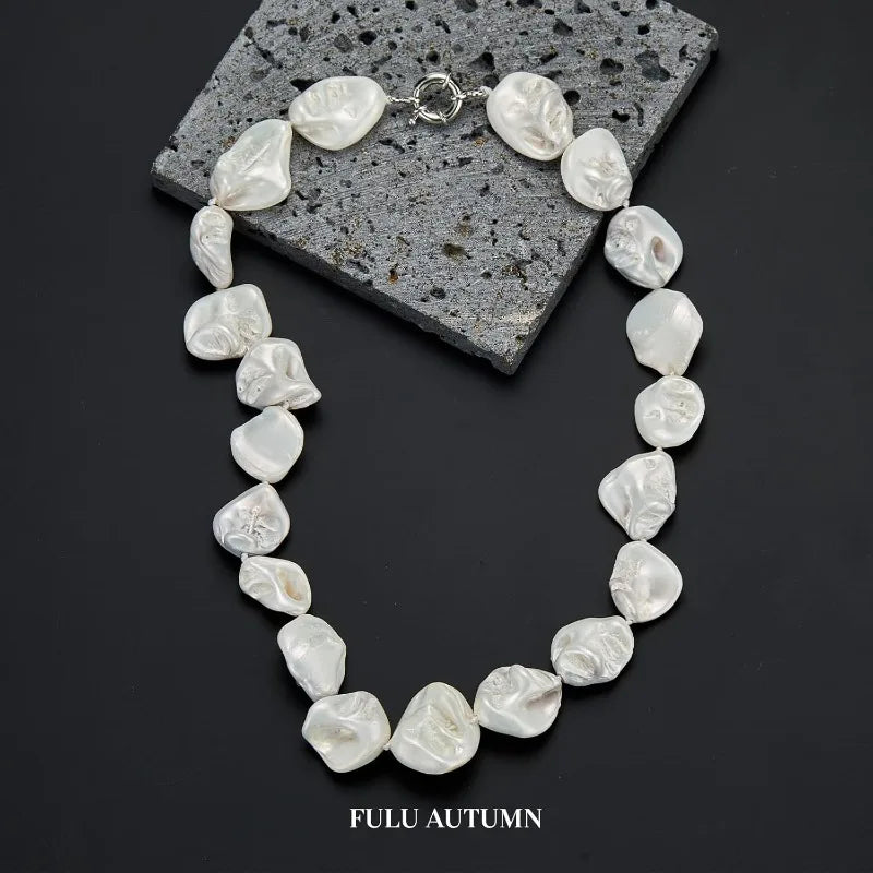 Pearl Choker Necklace for Women Boho Black White Large Freshwater Pearls Beaded Statement Necklaces Silver Fashion Jewelry Gifts