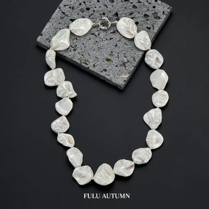 Pearl Choker Necklace for Women Boho Black White Large Freshwater Pearls Beaded Statement Necklaces Silver Fashion Jewelry Gifts