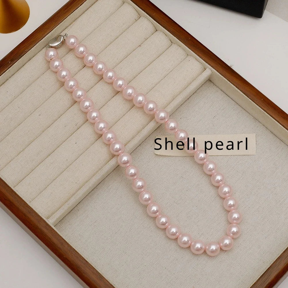 Pink Pearl Necklace for Women Charming Girl Gift Collar De Mujer Birthday Wedding Korean Fashion Jewelry Bulk Items Wholesale
