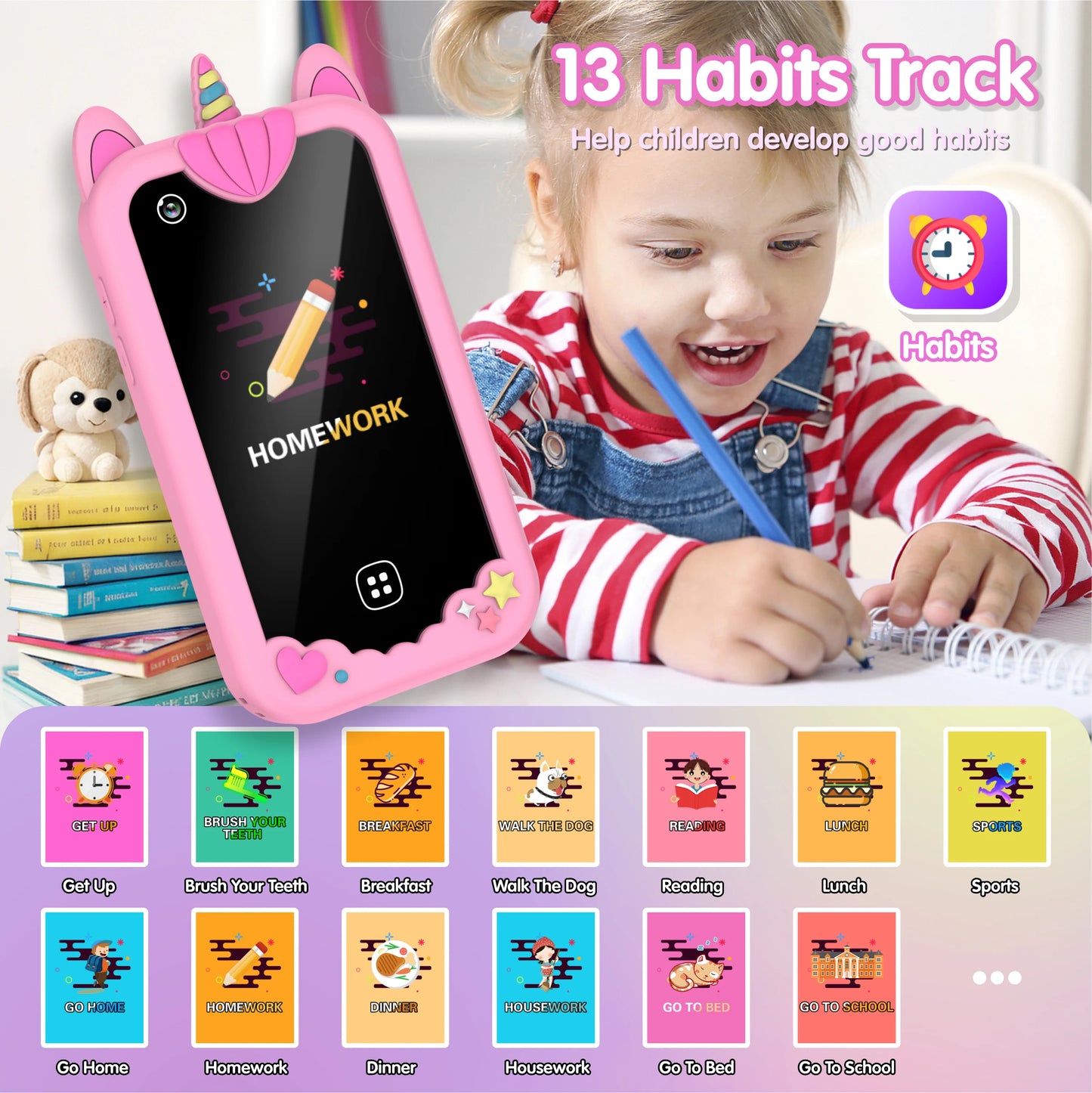 Kids Smart Phone for Girls Boys Dual Camera Music Player 17 Games Toddler Learning Phone Kids Cell Phone Toys Birthday Gifts