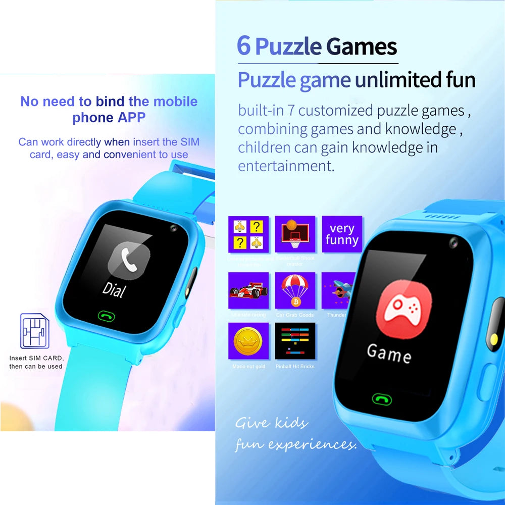 2g Kids Smart Phone Watch Phone Call SOS Video Music Player Camera Games Flashlights Calculator Alarm Clock  Smartwatch Children