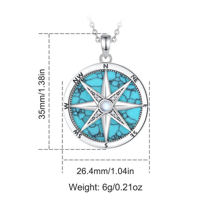 AEONSLOVE 925 Sterling Silver Compass Necklace for Women Men Vintage North Star Turquoise Pendant Nautical Jewelry Travel Gift
