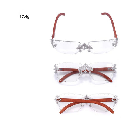 Hiphop Punk Iced Out Real Moissanite Sunglasses 925 Sterling Silver Bling Lab Diamond Eye Glasses Wood Frame Pass Tester