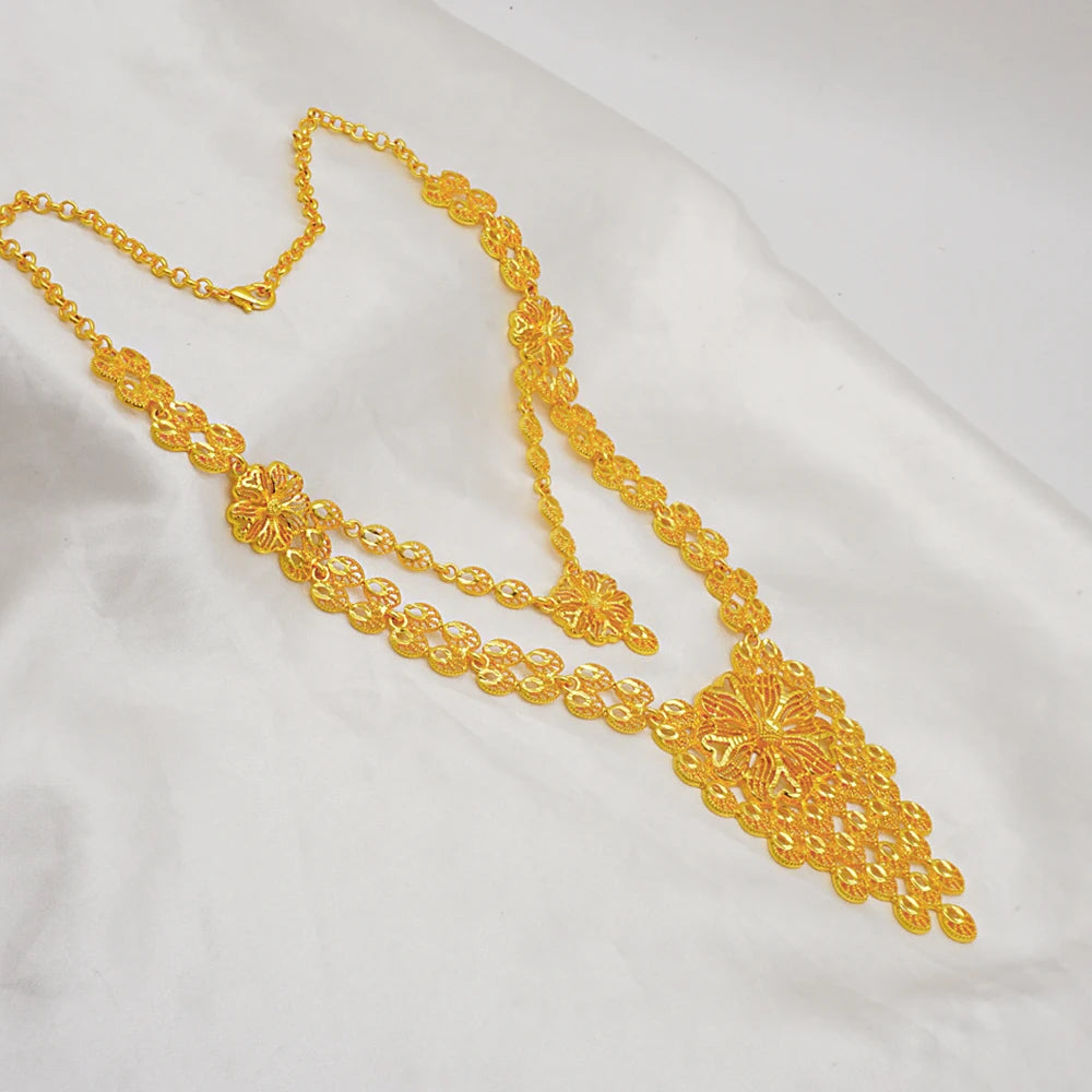 Dubai Women's Jewelry Sets Fashionable Gold Plated Gold Earrings And Necklace Set for Women Girls Wedding Engagement Anniversa