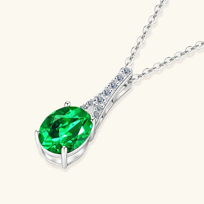 Vintage Round Oval Pear Cut Artificial Emerald Pendant Necklace 925 Silver Luxury Green Gemstone Waterdrop Bar Pendant for Women