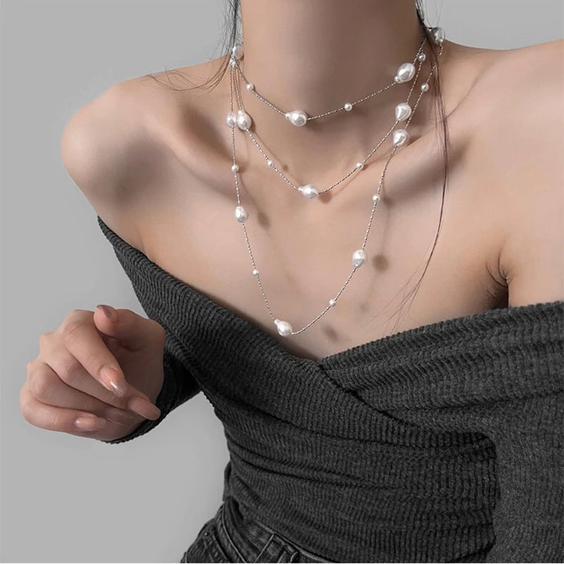 Women Baroque Pearl Necklace for Women Girls Chic Aesthetic Multiple Styles Wearing Party Dress Necklace Jewelry Gift