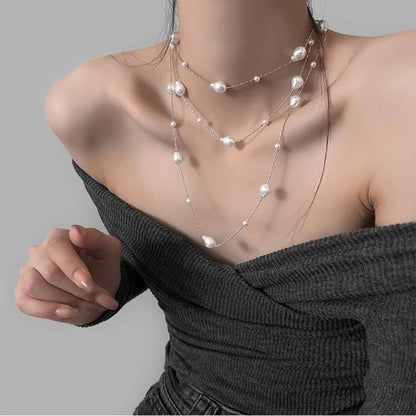 Women Baroque Pearl Necklace for Women Girls Chic Aesthetic Multiple Styles Wearing Party Dress Necklace Jewelry Gift