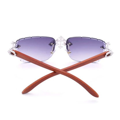 Hiphop Punk Iced Out Real Moissanite Sunglasses 925 Sterling Silver Bling Lab Diamond Eye Glasses Wood Frame Pass Tester