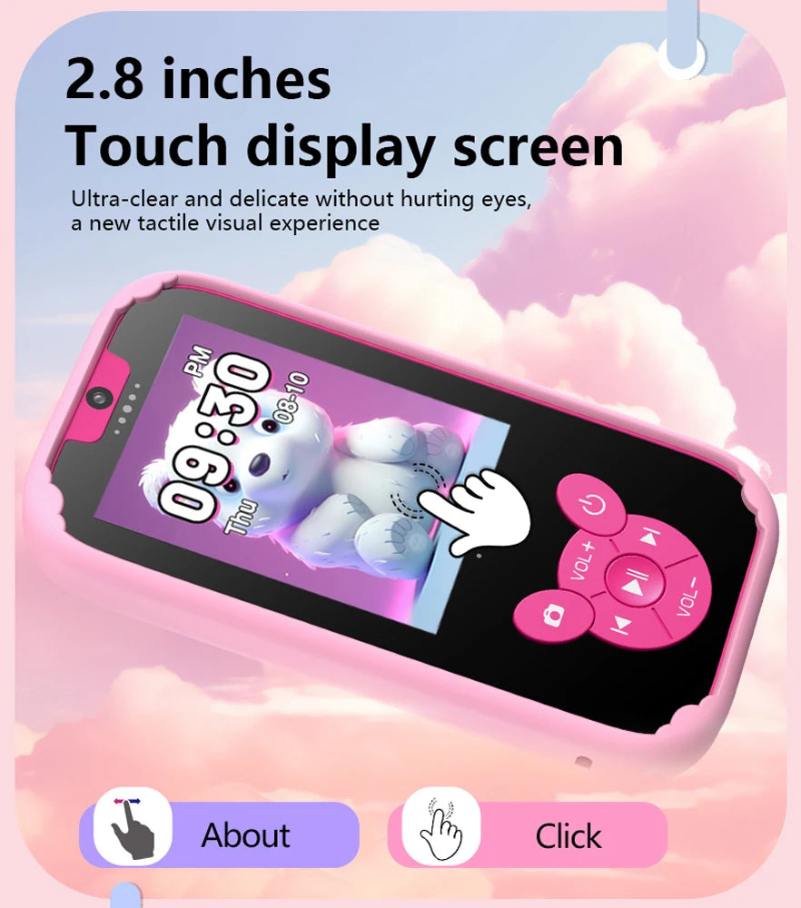 Kids Smart Phone Educational Toys Dual Camera Music Player Baby Phone With 8G Memro Game Learning for Age 3-12 Brithday Gifts