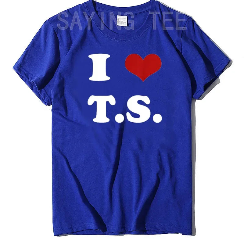 I Love TS T-Shirt Funny Letters Printed Graphic Tee Tops Summer Fashion Short Sleeve Blouses Gifts Cool Street I-Heart-TS Outfit