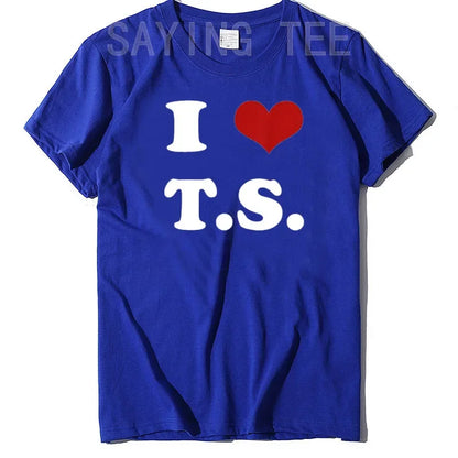 I Love TS T-Shirt Funny Letters Printed Graphic Tee Tops Summer Fashion Short Sleeve Blouses Gifts Cool Street I-Heart-TS Outfit
