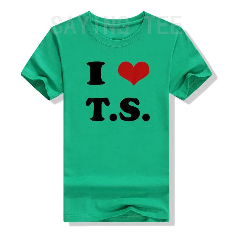I Love TS T-Shirt Funny Letters Printed Graphic Tee Tops Summer Fashion Short Sleeve Blouses Gifts Cool Street I-Heart-TS Outfit