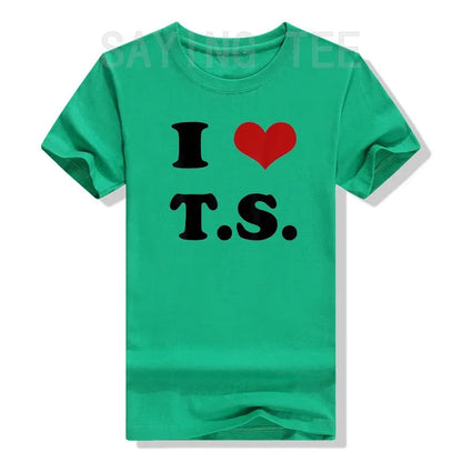 I Love TS T-Shirt Funny Letters Printed Graphic Tee Tops Summer Fashion Short Sleeve Blouses Gifts Cool Street I-Heart-TS Outfit