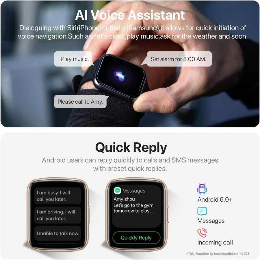 Smart Watch 1.83HD Smartwatches for Men Women Answer Make Call Fitness Watch with 100+Sports Modes Heart Rate Pedometer Sleep M