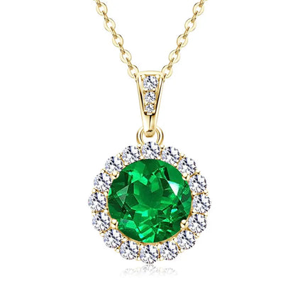Vintage Round Oval Pear Cut Artificial Emerald Pendant Necklace 925 Silver Luxury Green Gemstone Waterdrop Bar Pendant for Women