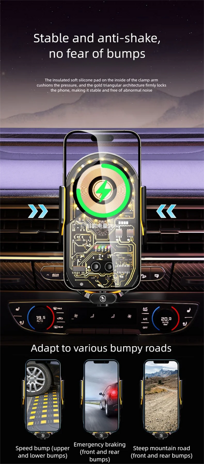 Smart Sensor Car Phone Wireless Charger 15W Fast Charging Auto-Clamping Car Phone Holder For IPhone And All Enable Android