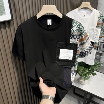 Embroidery T Shirt for Men Striped Man Tee Shirts Top Summer Chic Elastic Original Cheap Clothes Fashion Korean Popular Stylish