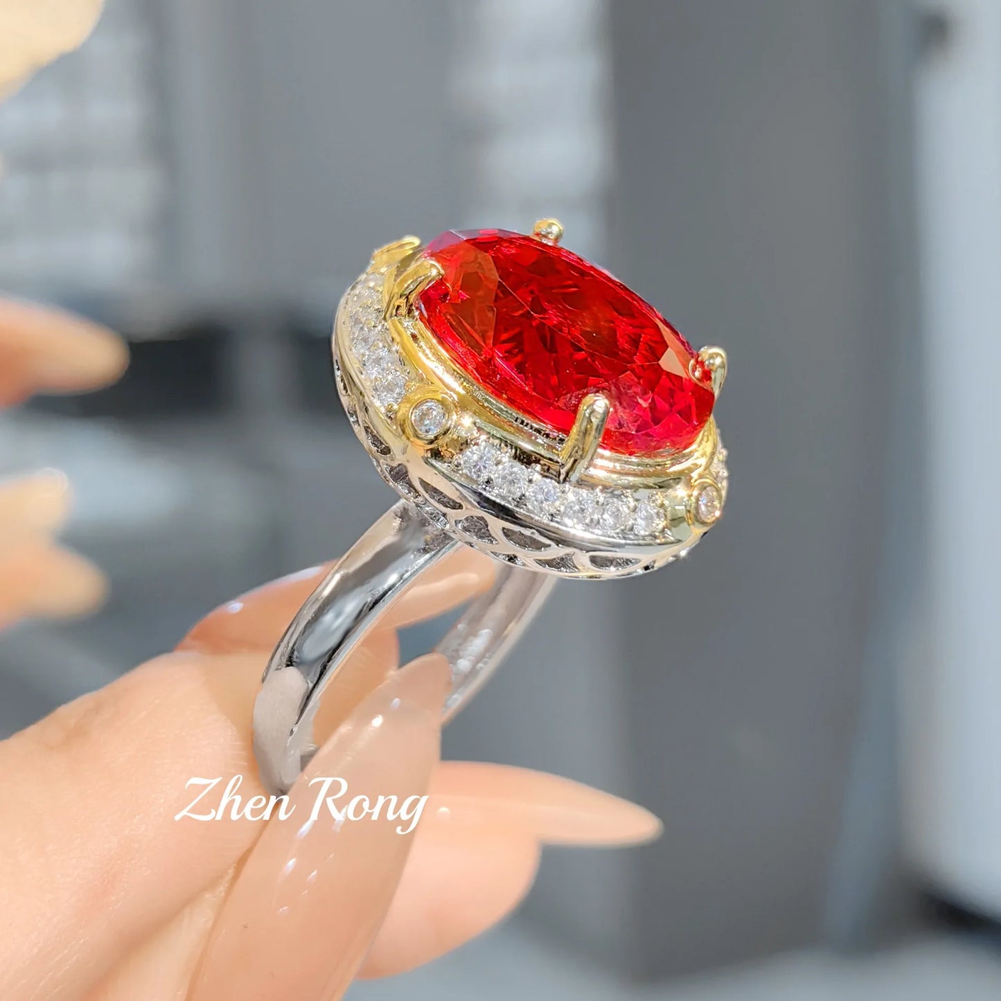 Italian retro court style feather set, brilliant yellow zircon necklace set, red zircon earrings set, zircon ring for women