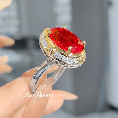 Italian retro court style feather set, brilliant yellow zircon necklace set, red zircon earrings set, zircon ring for women