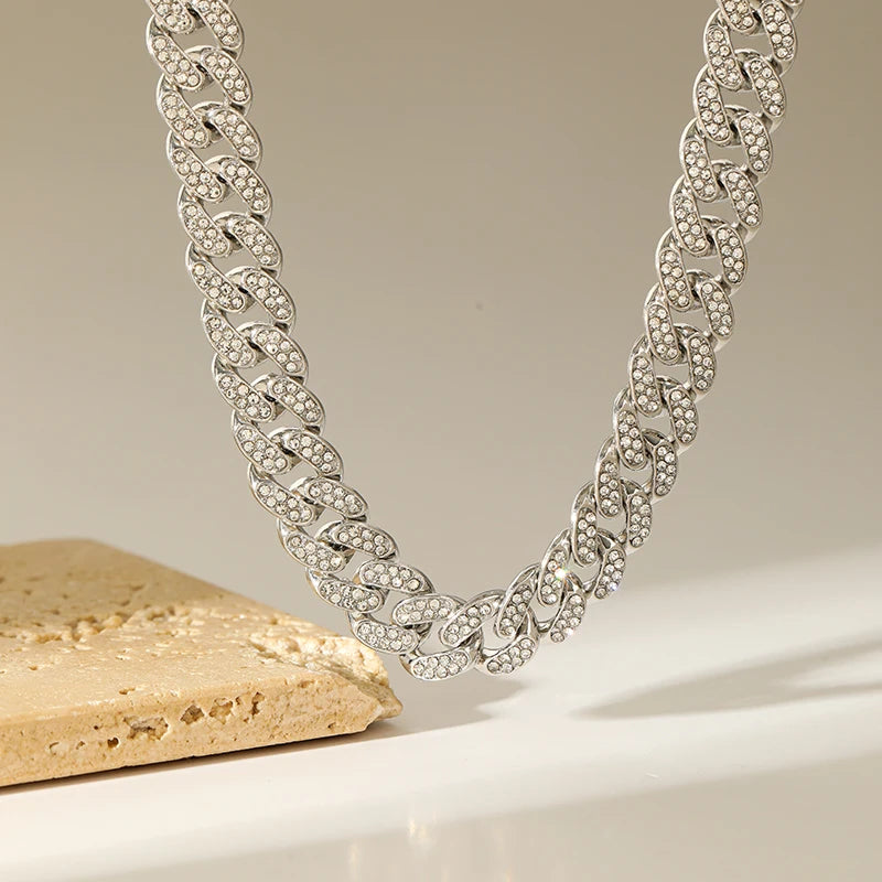 EILIECK Silver Color Cuban Chain Necklace For Women Girl Fashion New Party Gift Thick Neck Chain Waterproof Jewelry Bijoux