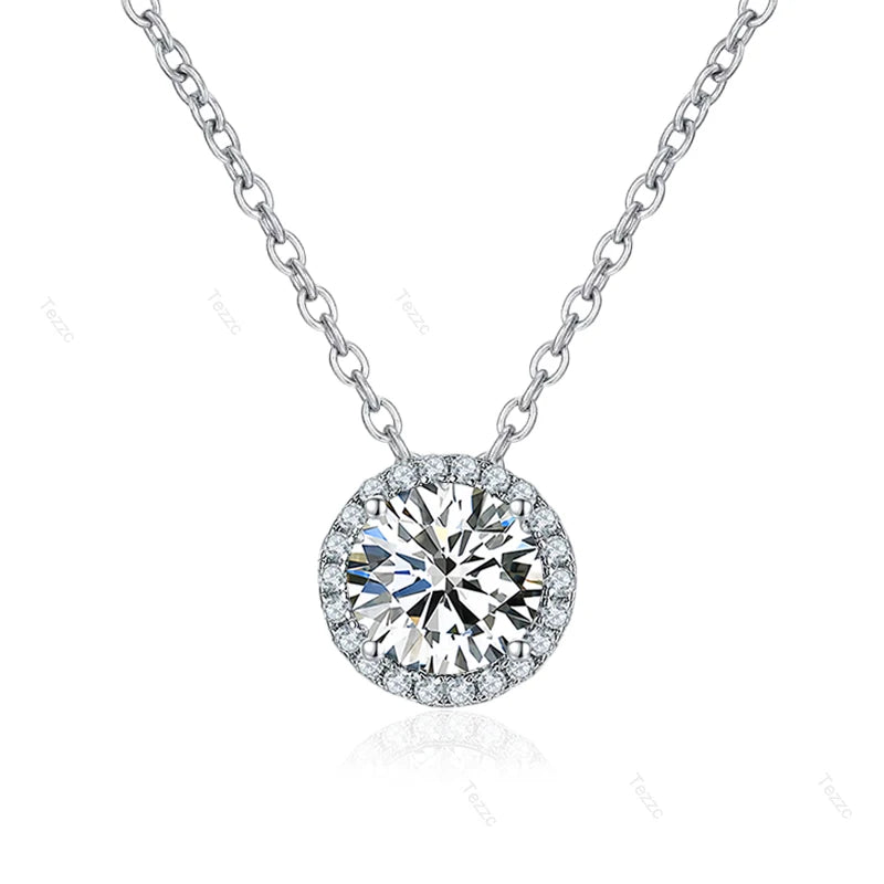 Tezzc 0.5ct 1ct Moissanite Necklace for Women 925 Sterling Silver with Gold Plated Pendant Luxury Necklaces Jewelry Wholesale