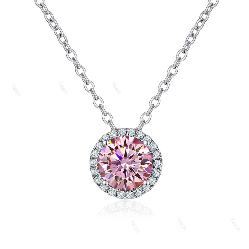 Tezzc 0.5ct 1ct Moissanite Necklace for Women 925 Sterling Silver with Gold Plated Pendant Luxury Necklaces Jewelry Wholesale