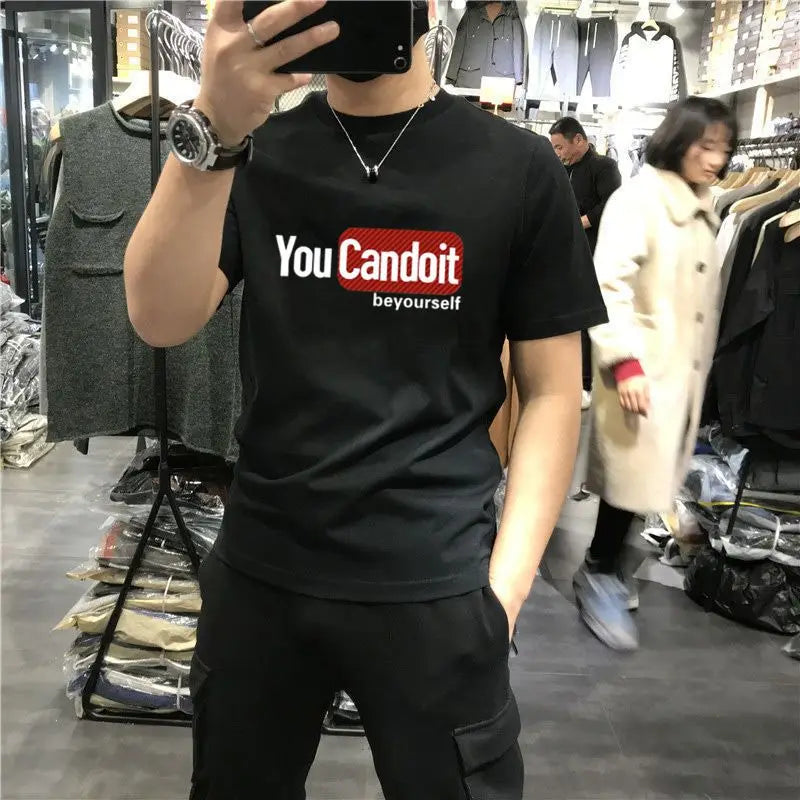 T Shirt for Men Man Tee Shirts Black 100% Cotton White Clothing Top Alphabet Streetwear O Neck Vintage Rock High Quality No Logo