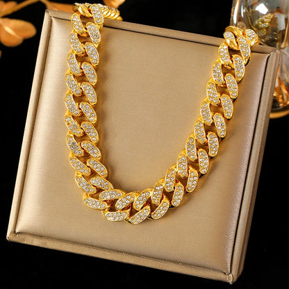 EILIECK Silver Color Cuban Chain Necklace For Women Girl Fashion New Party Gift Thick Neck Chain Waterproof Jewelry Bijoux