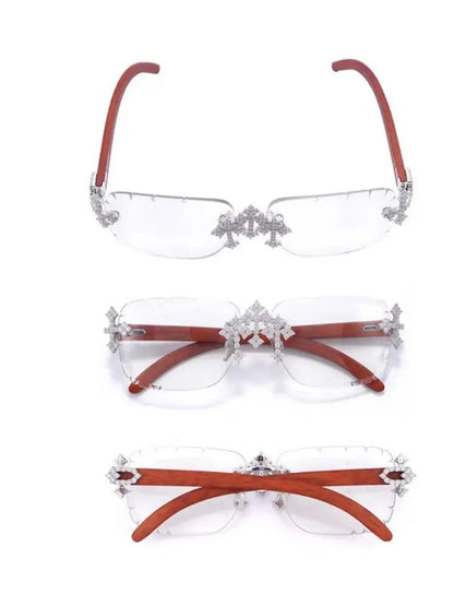 Hiphop Punk Iced Out Real Moissanite Sunglasses 925 Sterling Silver Bling Lab Diamond Eye Glasses Wood Frame Pass Tester