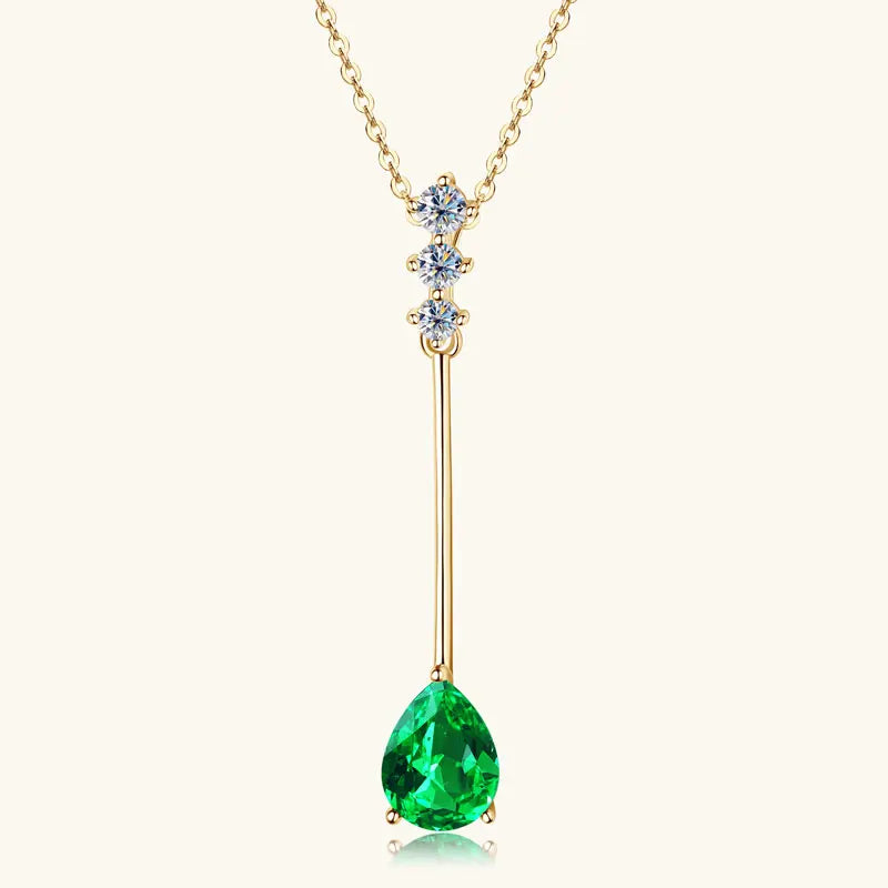 Vintage Round Oval Pear Cut Artificial Emerald Pendant Necklace 925 Silver Luxury Green Gemstone Waterdrop Bar Pendant for Women