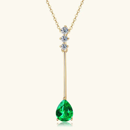 Vintage Round Oval Pear Cut Artificial Emerald Pendant Necklace 925 Silver Luxury Green Gemstone Waterdrop Bar Pendant for Women