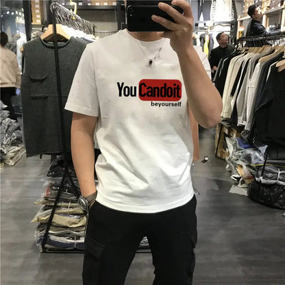 T Shirt for Men Man Tee Shirts Black 100% Cotton White Clothing Top Alphabet Streetwear O Neck Vintage Rock High Quality No Logo