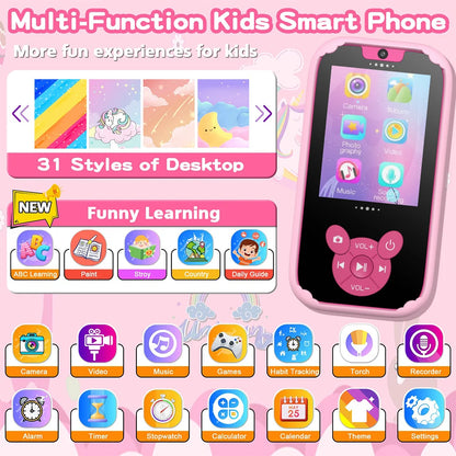 Kids Smart Phone Educational Toys Dual Camera Music Player Baby Phone With 8G Memro Game Learning for Age 3-12 Brithday Gifts
