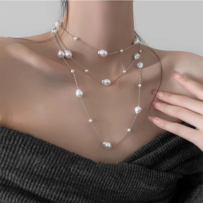 Women Baroque Pearl Necklace for Women Girls Chic Aesthetic Multiple Styles Wearing Party Dress Necklace Jewelry Gift