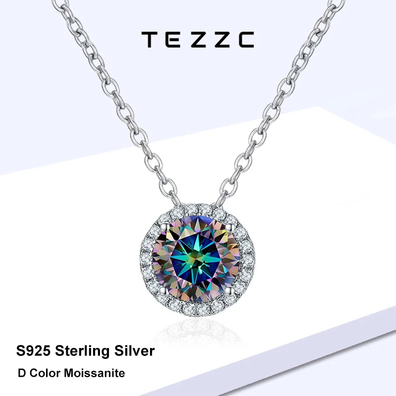 Tezzc 0.5ct 1ct Moissanite Necklace for Women 925 Sterling Silver with Gold Plated Pendant Luxury Necklaces Jewelry Wholesale