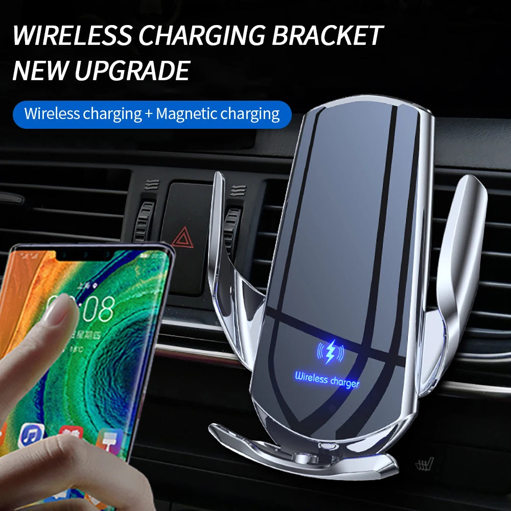 15W Q3 Smart Sensor Car Phone Wireless Charger Fast Charging Auto-Clamping Car Phone Holder for iPhone and All  Android